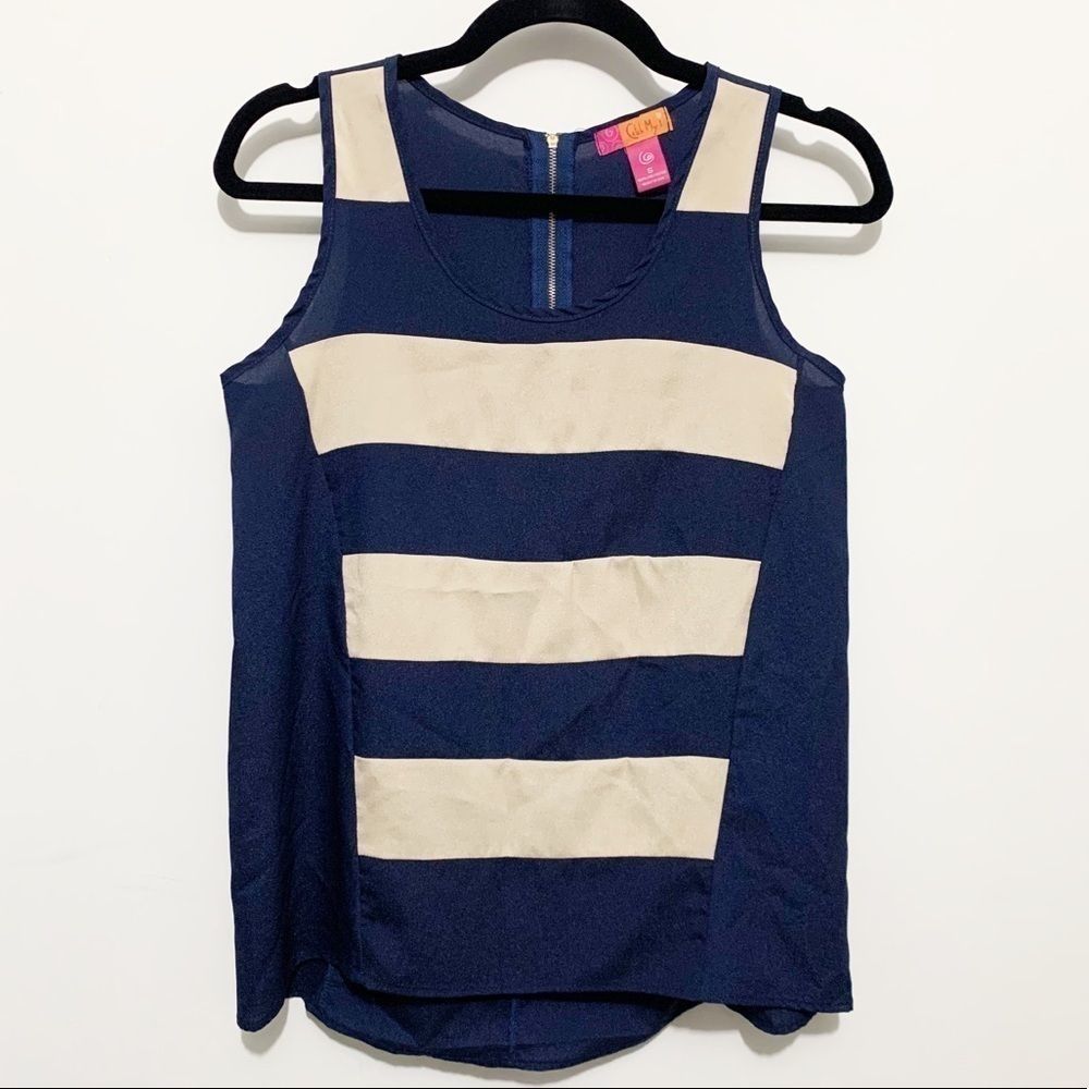 Catch my I navy and cream striped tank top blouse
